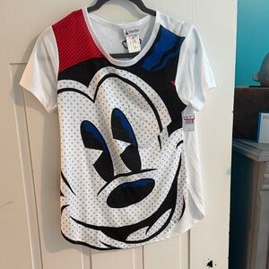 Disney White Short Sleeve Mickey Mouse Graphic Tee with Blue & Red Accents